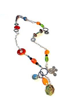 CHICO’s Colorful Mixed Elements Silver Necklace w Asian-Inspired Accents | NWT
